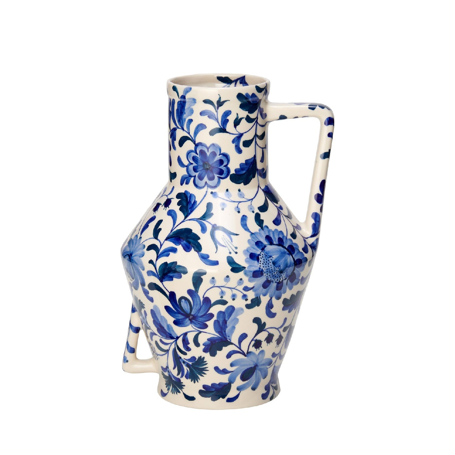 Return to Sender Vaas 30 cm Bed of Flowers Blue handgeschilderd met handvat