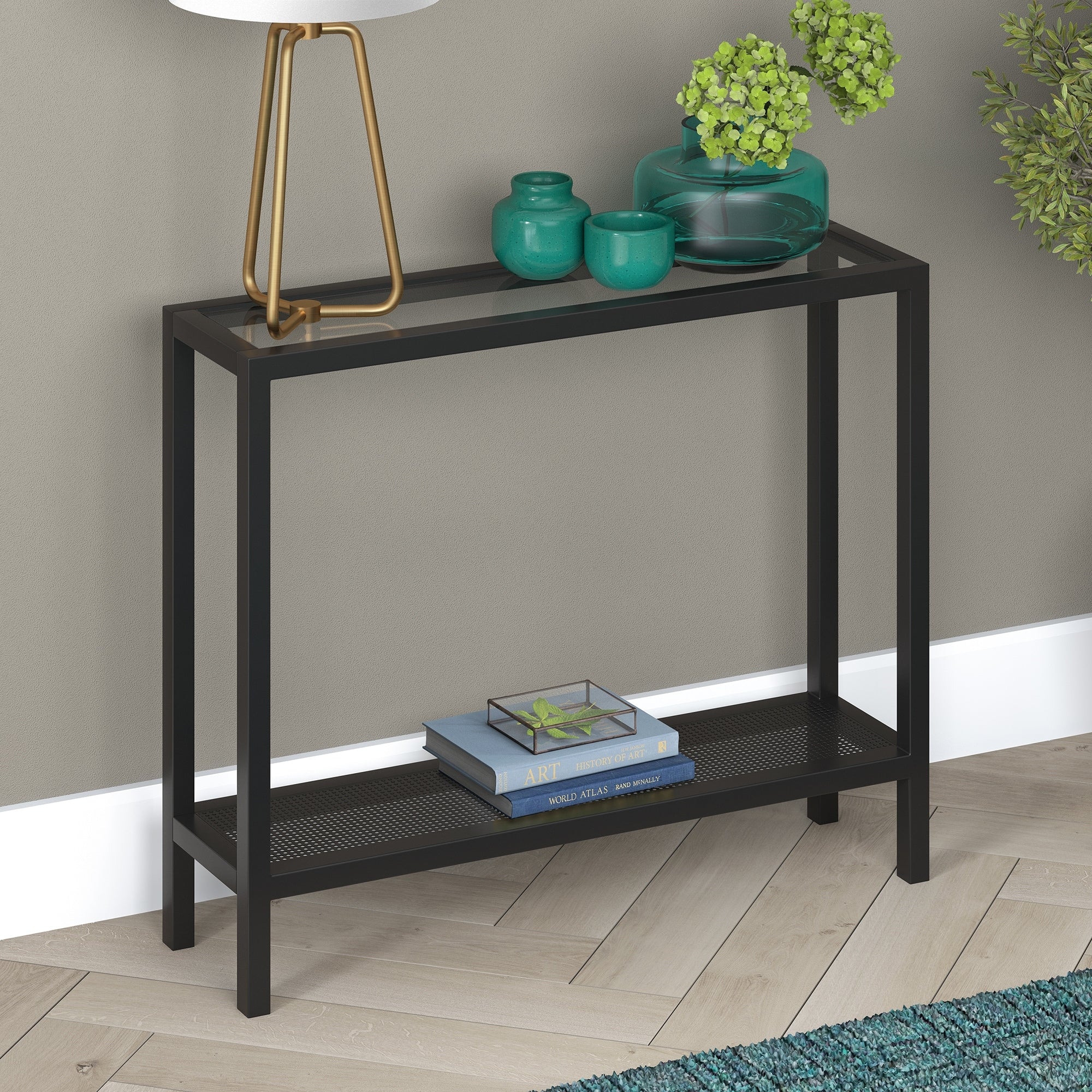 Rigan Modern Metal and Glass Console Table