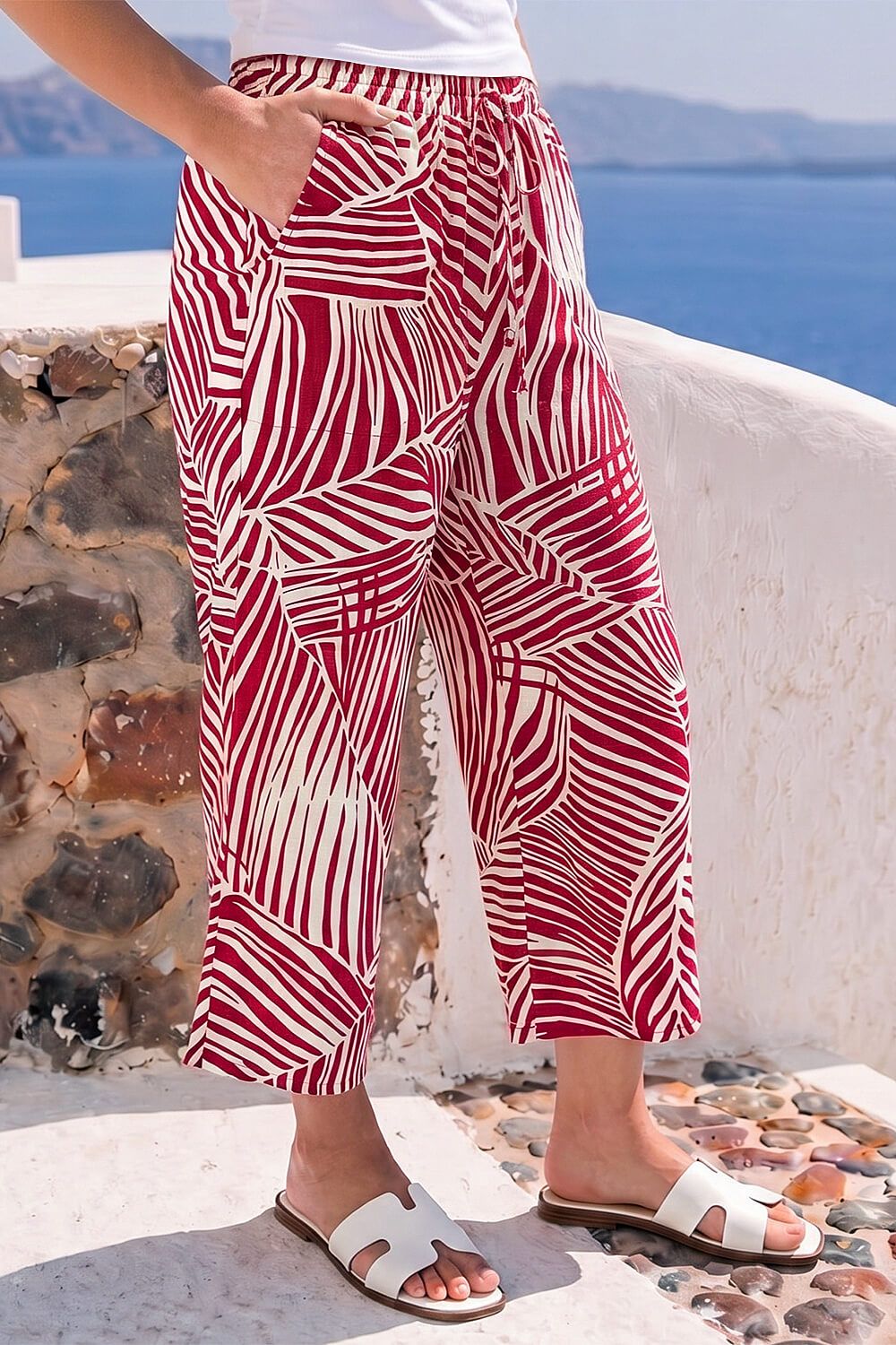 Roman Petite Print Linen Blend Cropped Trouser
