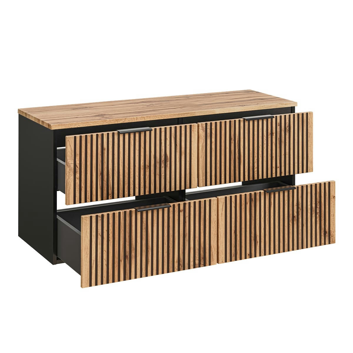- Meuble sous-vasque 120cm plan de toilette naturel et noir