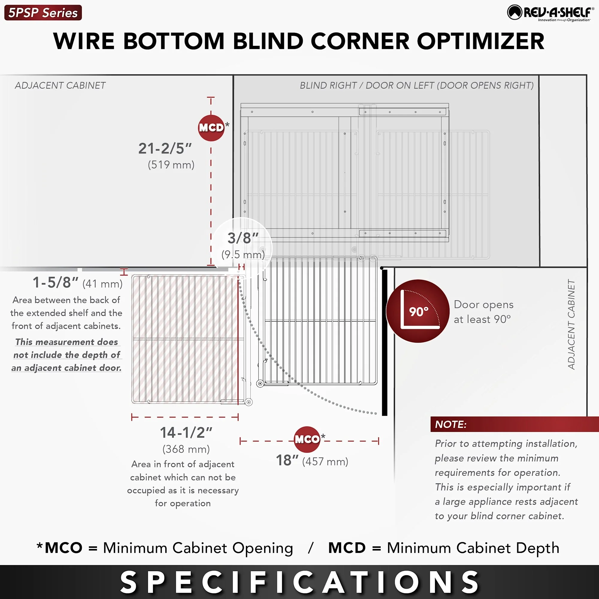 Rev-A-Shelf 5PSP Series Pull Out 3 Tier Blind Corner Kitchen Cabinet