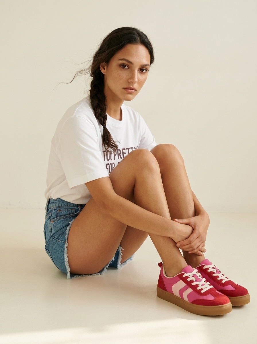 Sznurowane sneakersy w kontrastowych odcieniach