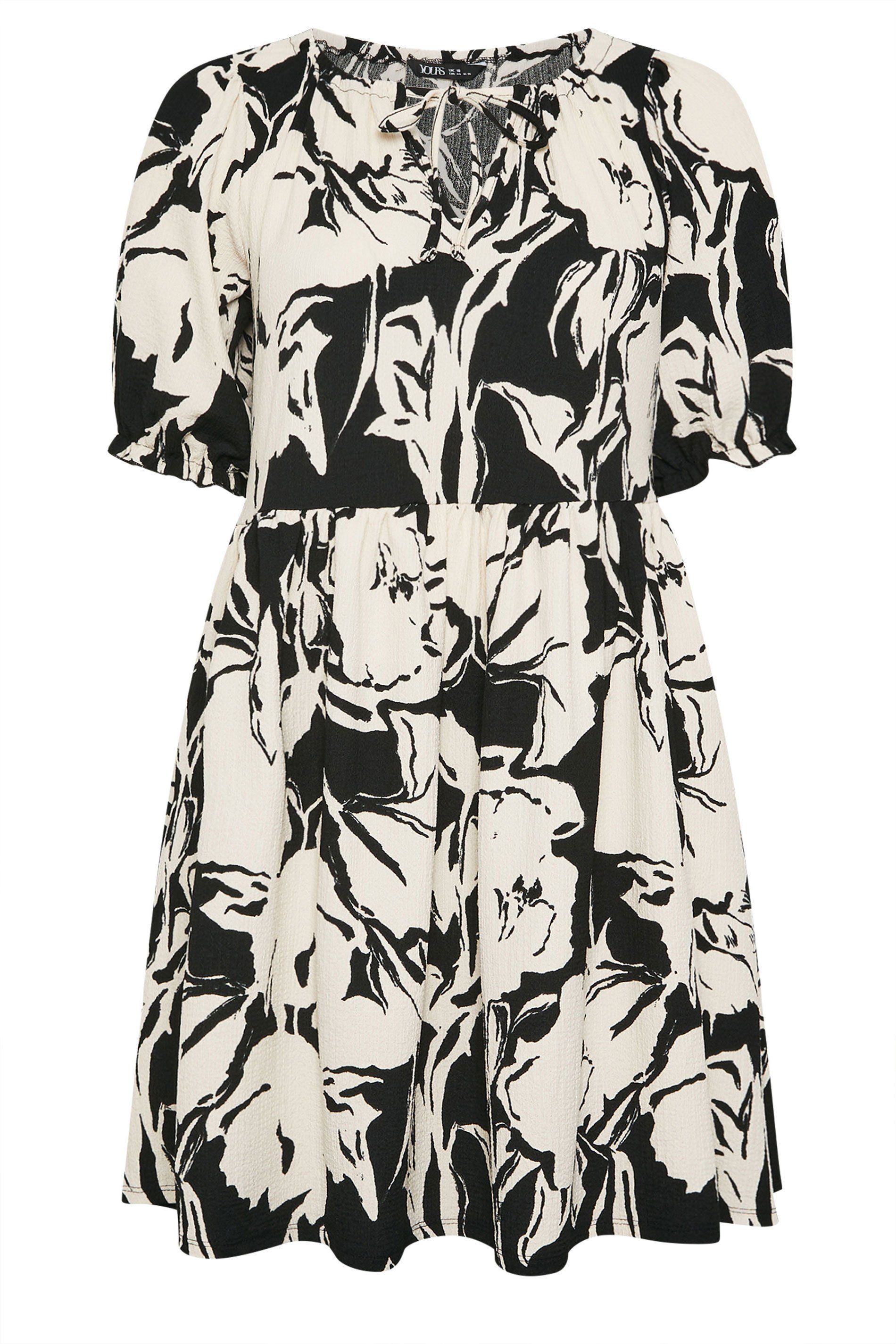 Yours Abstract Print Tie Neck Mini Dress
