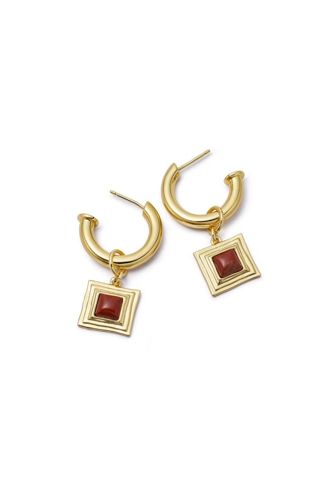 ATD x Daisy Red Jasper Square Chubby Hoop Earrings