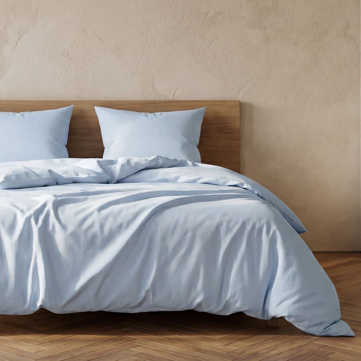 Pościel AVELIA satynowa z domieszką wiskozy niebieska 160x200   2*70x80 cm