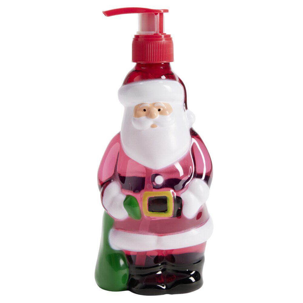 Savon mains liquide flacon Père No&euml;l plastique rouge et blanc 340ml