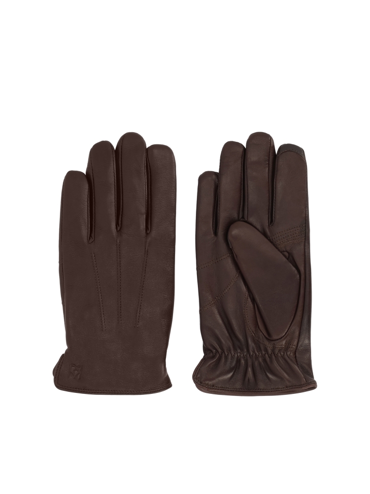 Brown leather gloves with touch screen function