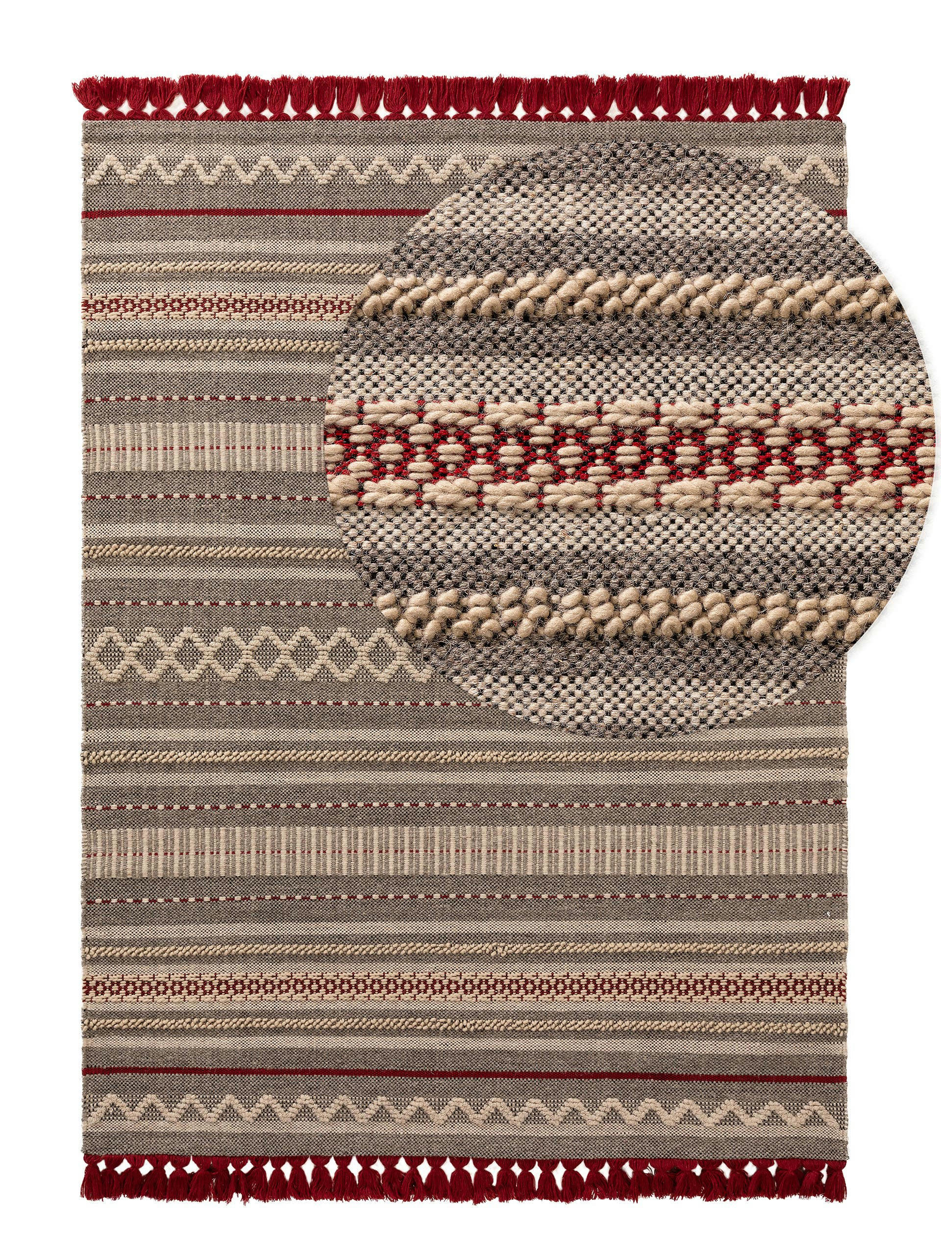 TOLGA - Tapis de laine gris/rouge 80x150