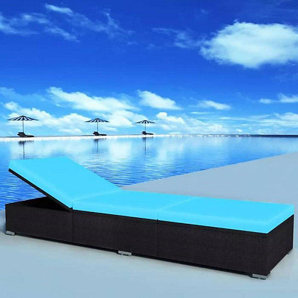 Chaise longue amovible avec coussin - Noir / bleu - 195 x 60 x 31 cm