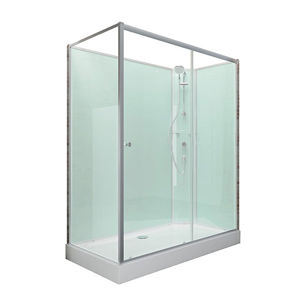 Cabine de douche intégrale rectangulaire, L.140 x l.90 x H.204 cm, porte coulissante réversible, profilé alu-argenté, Schulte Ibiza