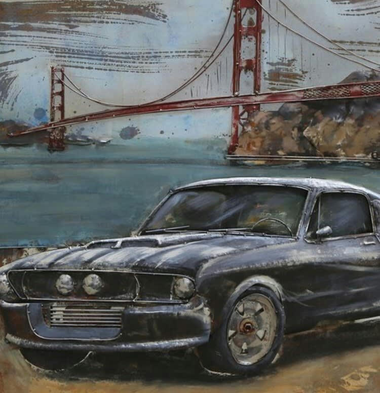 MÉTAL BRASS - Tableau relief en métal mustang noire 100x100