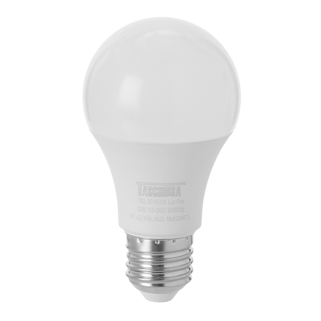 LÂMPADA LED BULBO A60 E27 12W 6500K 127 220V LUZ BRANCA TASCHIBRA