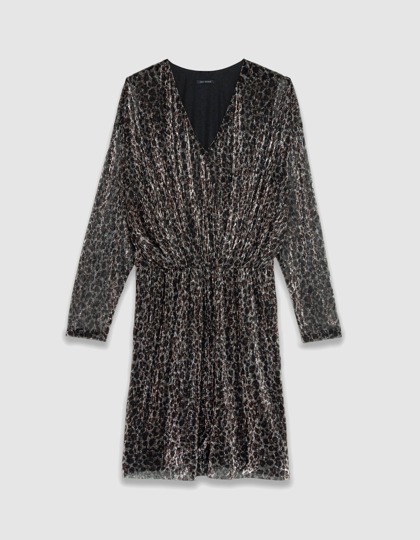 Robe courte noire lurex motif léopard Femme
