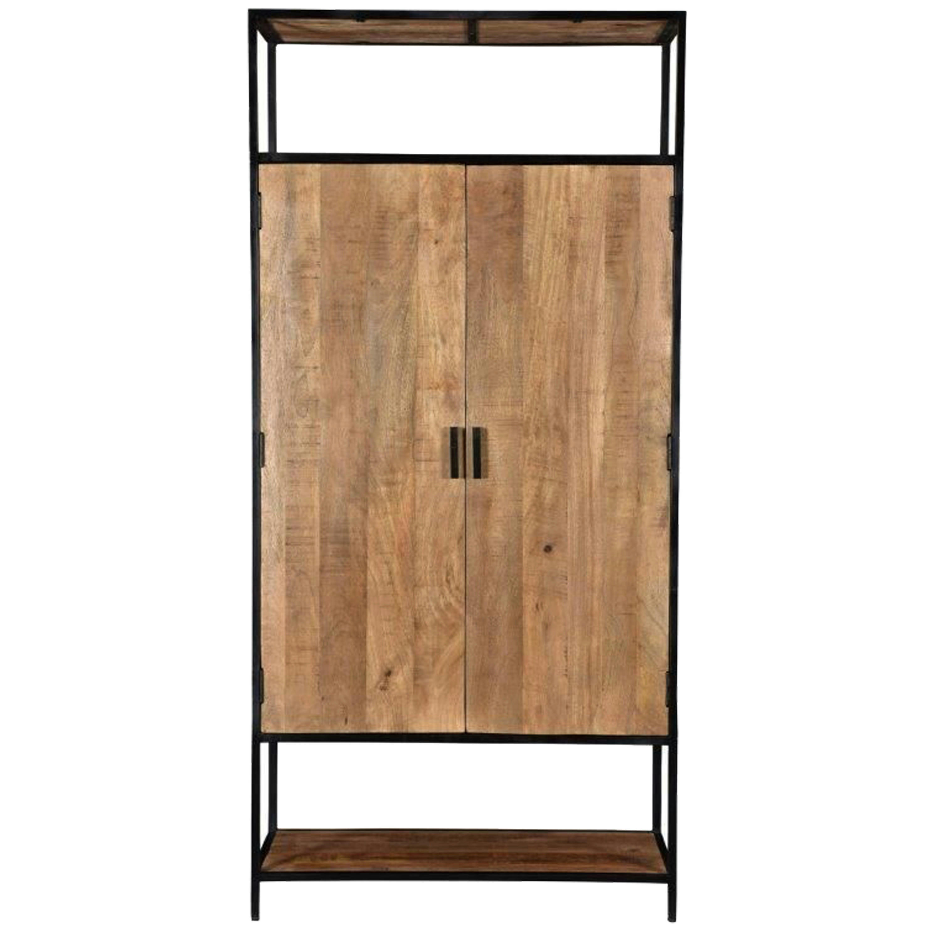 ANGLET - ANGLET-Buffet haut 2 portes, bois de Manguier massif et métal noir