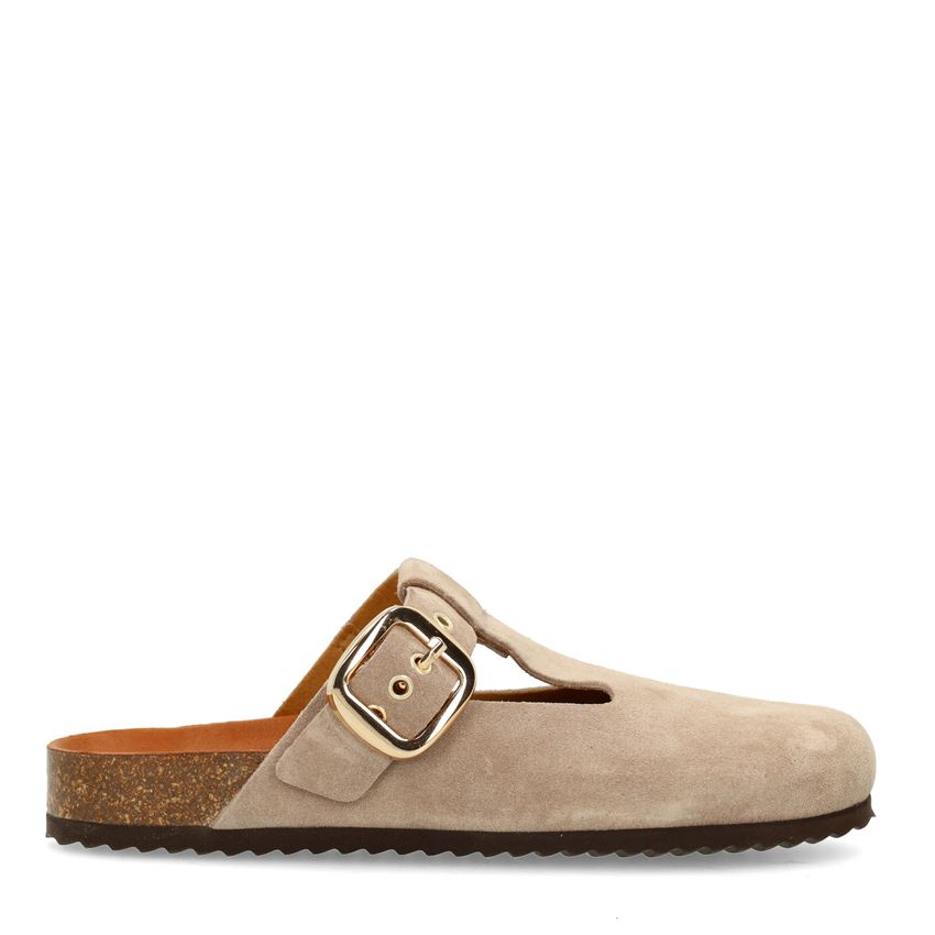 Manfield Beige/grijs suède clogs
