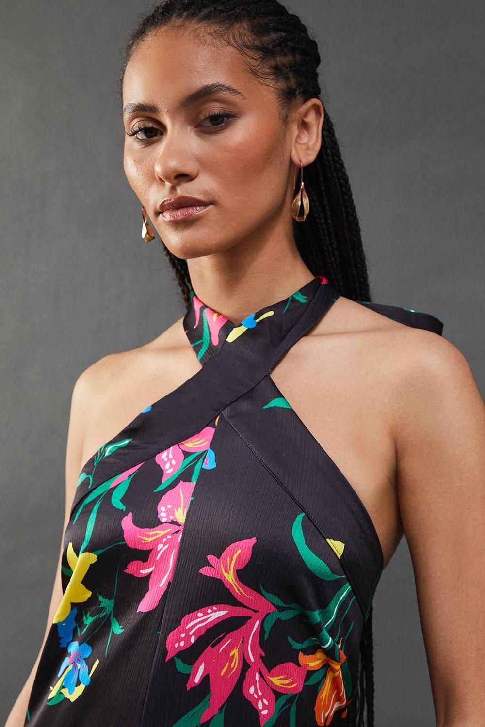 Warehouse Floral Satin Halterneck Jumpsuit