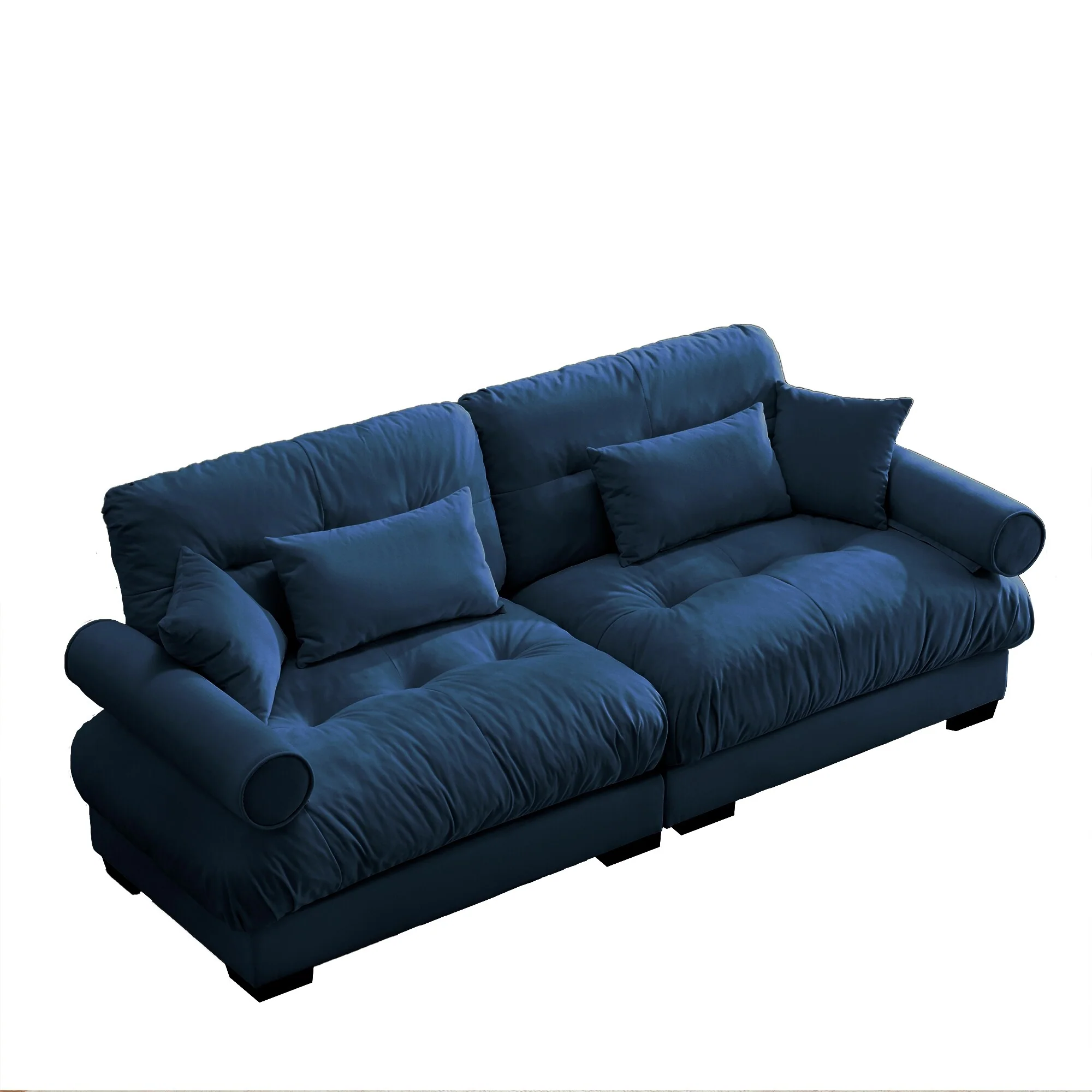 Modern Two-Seater Sofa With Bolstered Armrests,Velvet 2-Seater Sofa With Waist Pillows And Throw Pillows