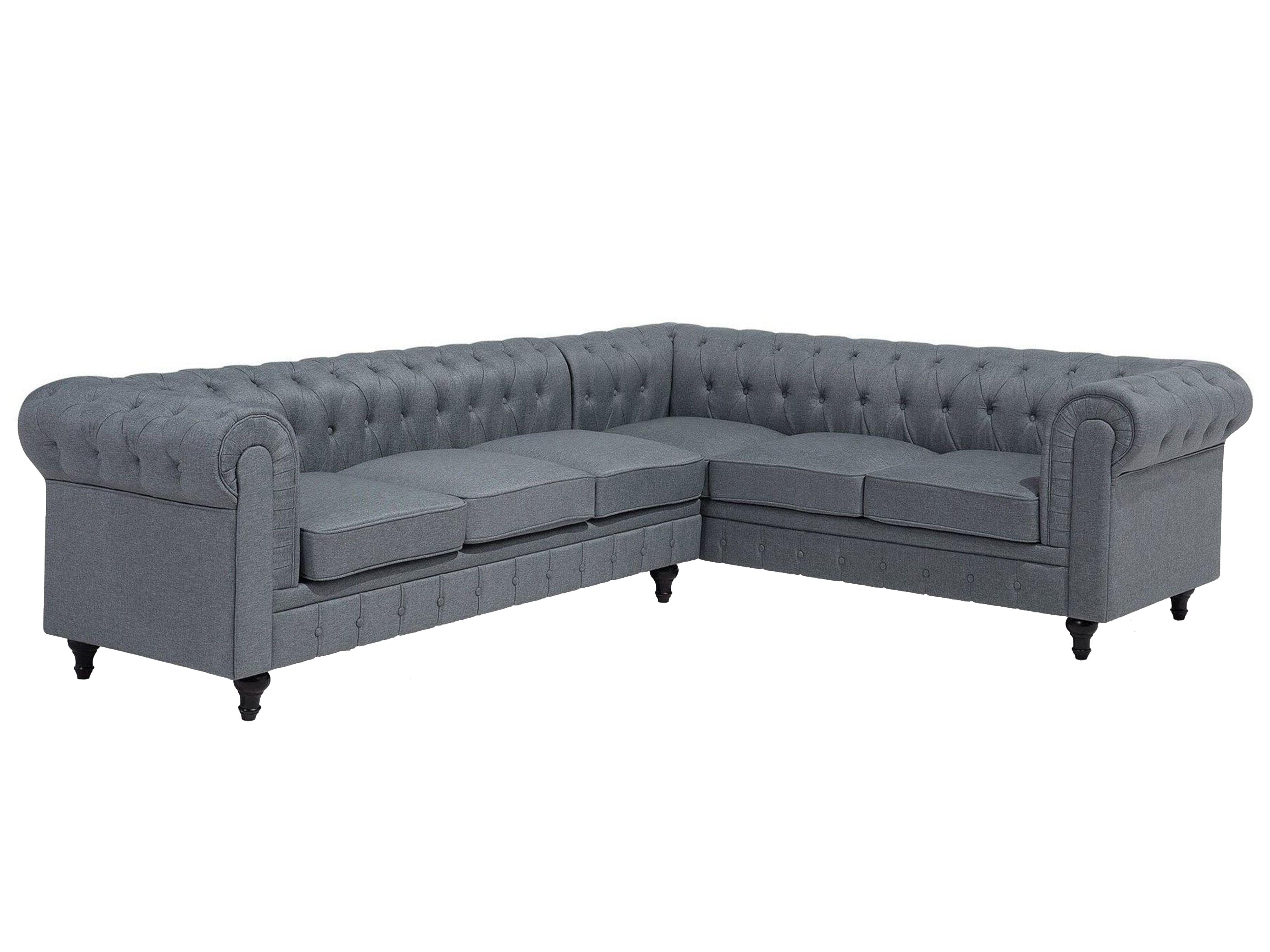 Corner Sofa 6 Seater CHESTERFIELD Fabric Grey Left Hand
