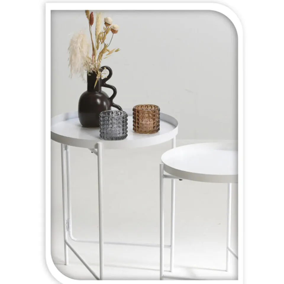 Home & Styling Bijzettafel/plantenstandaard - 2-delig - wit - metaal