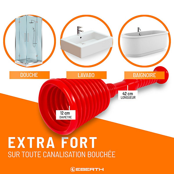 EBERTH Pompe pour le nettoyage des lavabos, toilettes et douches, nettoyeur de canalisations Pompe, embout diamètre 120 mm