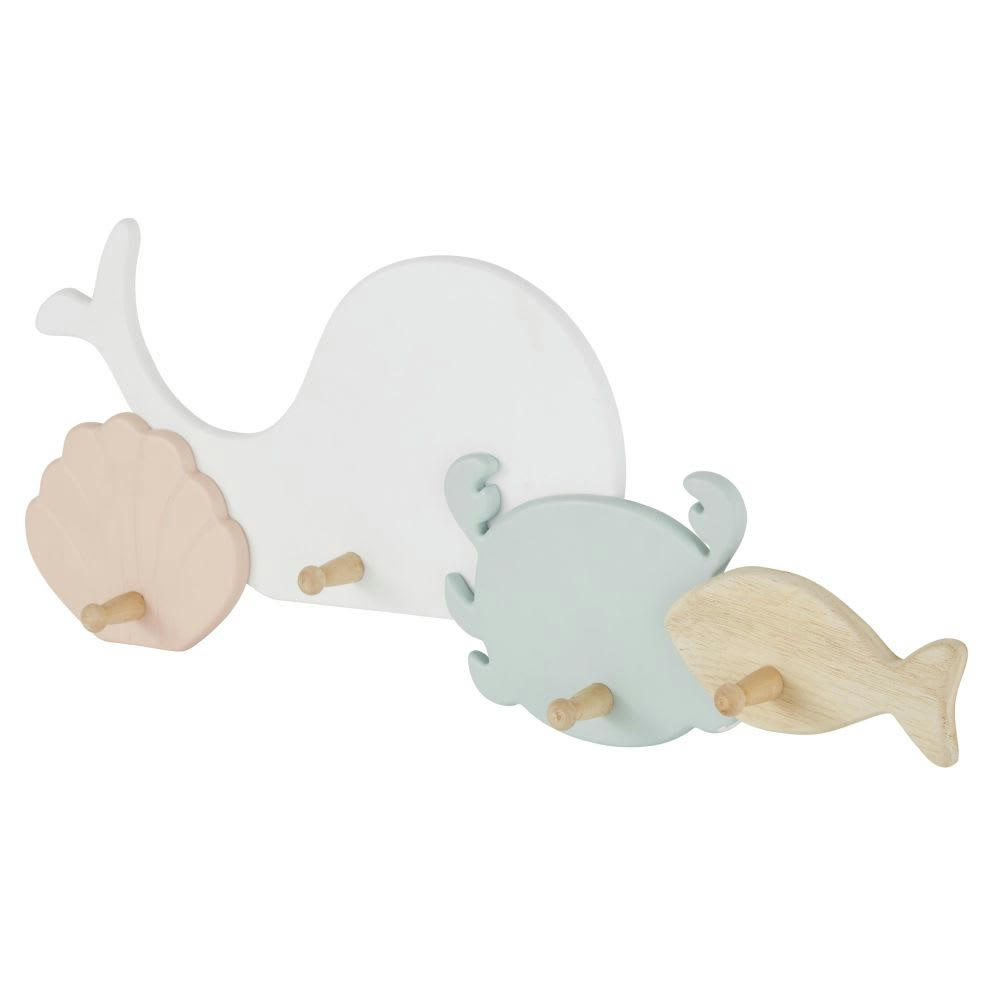 SAINT-MALO - Patère enfant 4 crochets blanche, rose et bleue