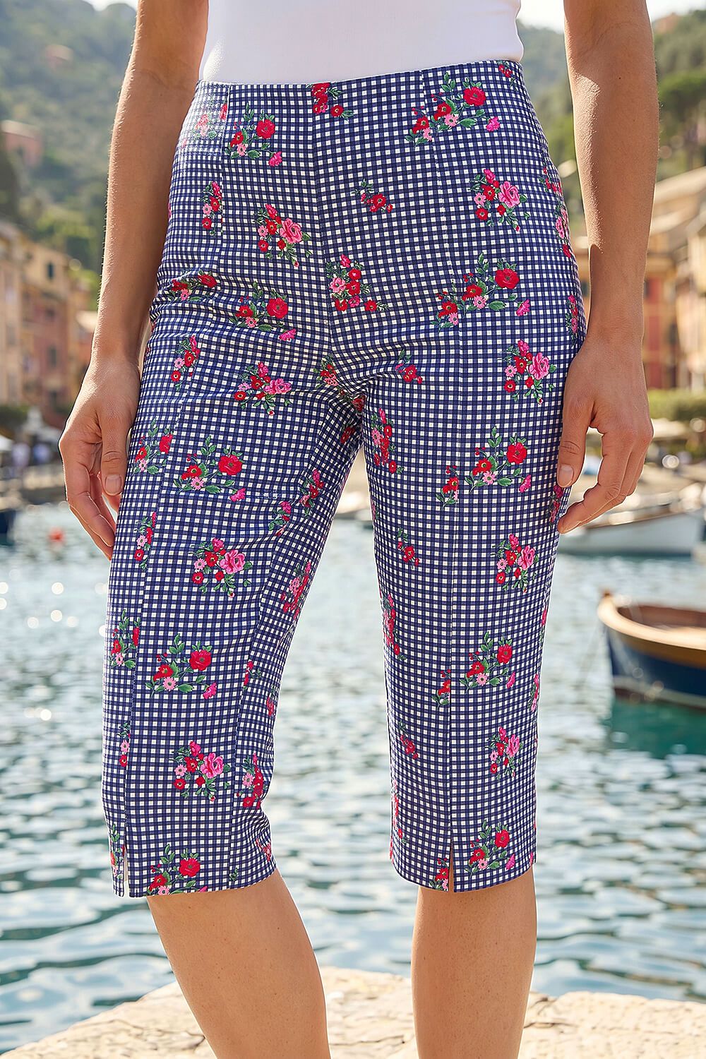 Roman Floral Print Cropped Stretch Trouser
