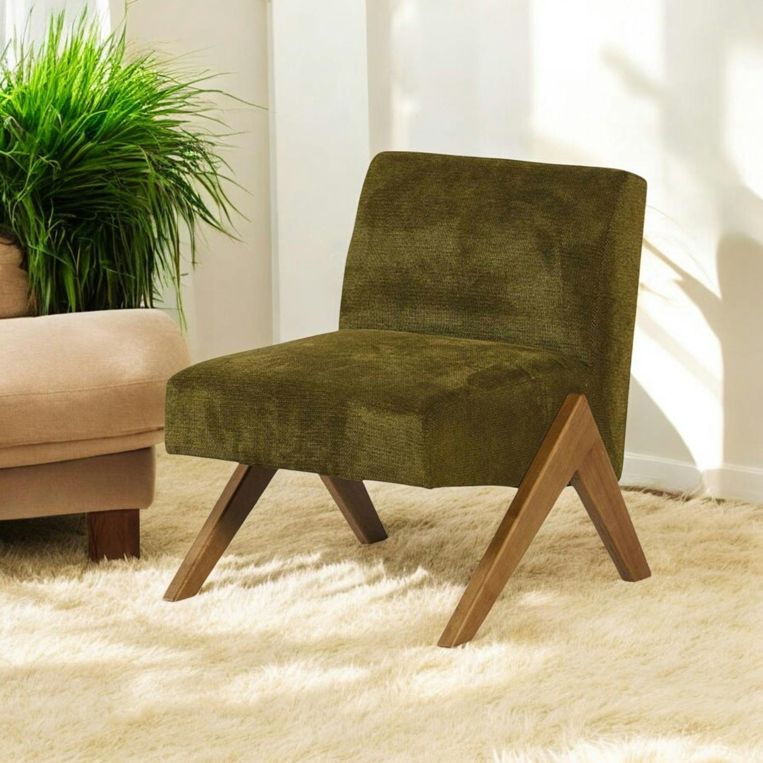 Fauteuil de salon bois et velours vert SOHO
