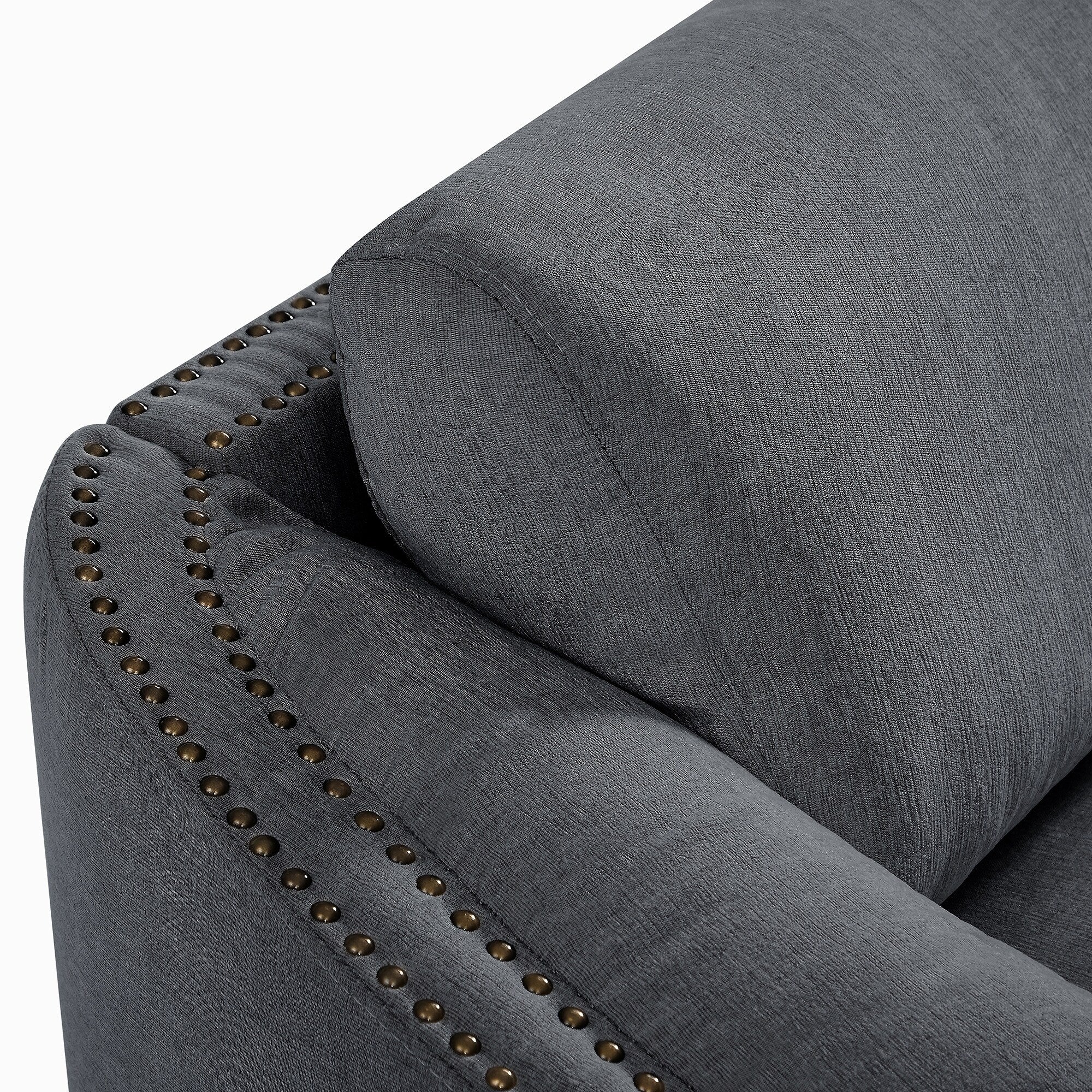 Sofa with Semilunar Arm, Rivet Detailing, and Solid Frame