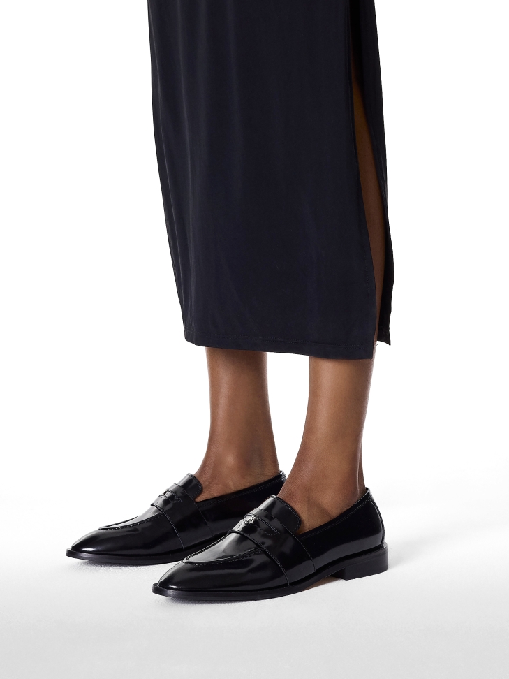 Black slip-on leather shoes