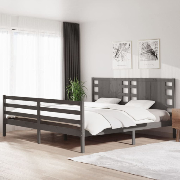 Rama łóżka szara lite drewno sosnowe 200 x 200 cm