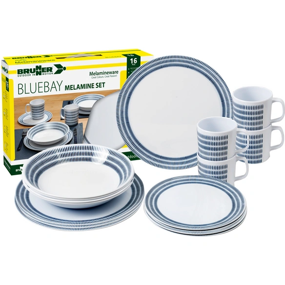 Geschirrset »Bluebay«, 16-teilig, Melamin, weiß/blau