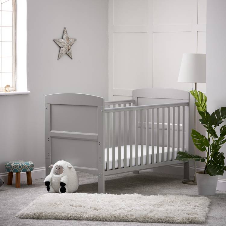 Obaby Grace Baby Cot Bed with Mattress - Warm Grey