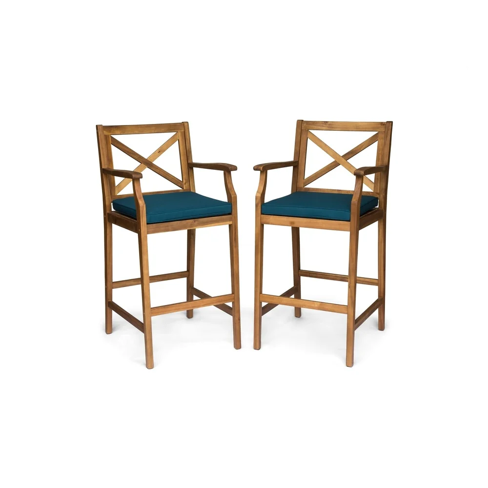 Perla Outdoor Acacia Wood Barstool by Christopher Knight Home (Set of 2)