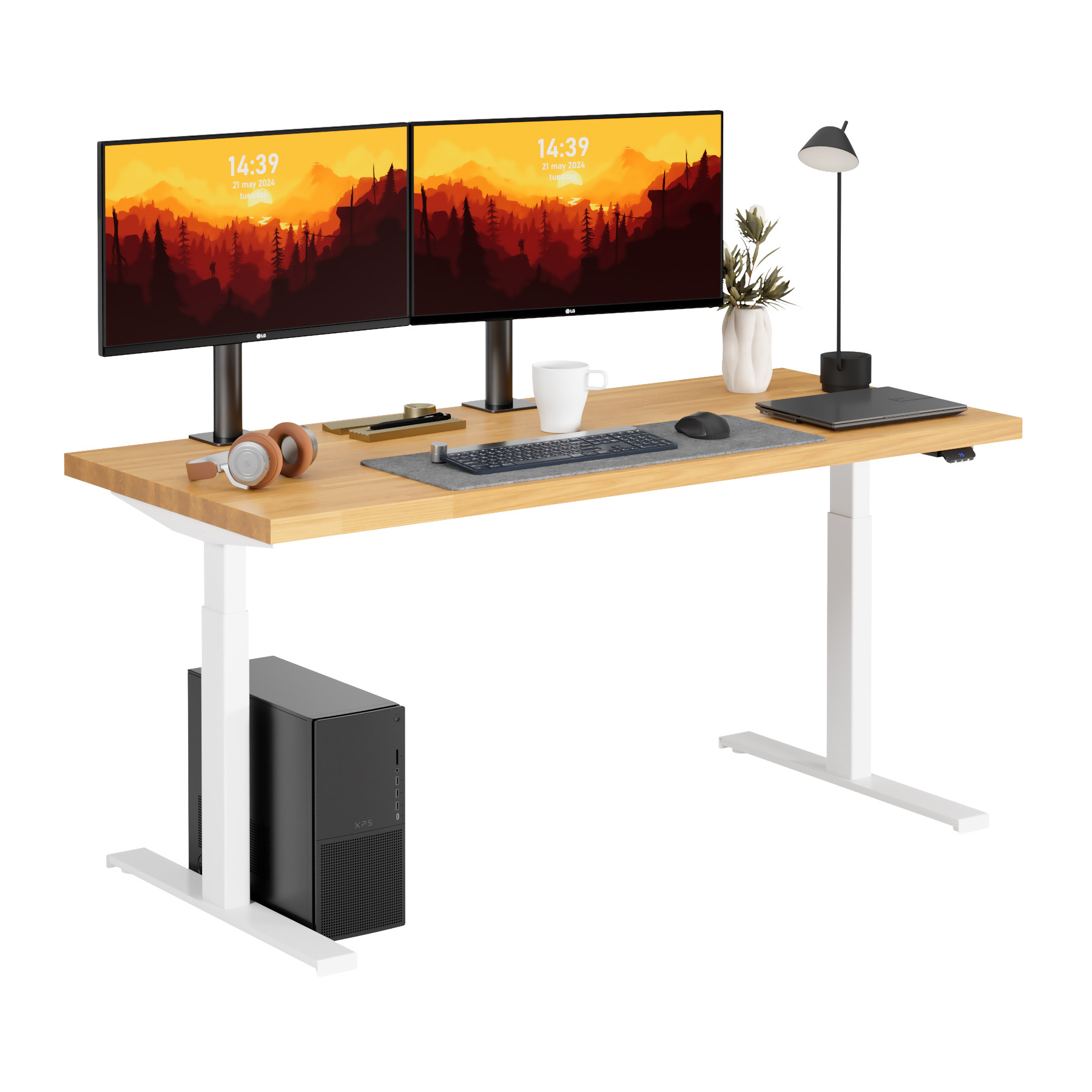 Elektryczne biurko regulowane z dębowym blatem 160x70 cm