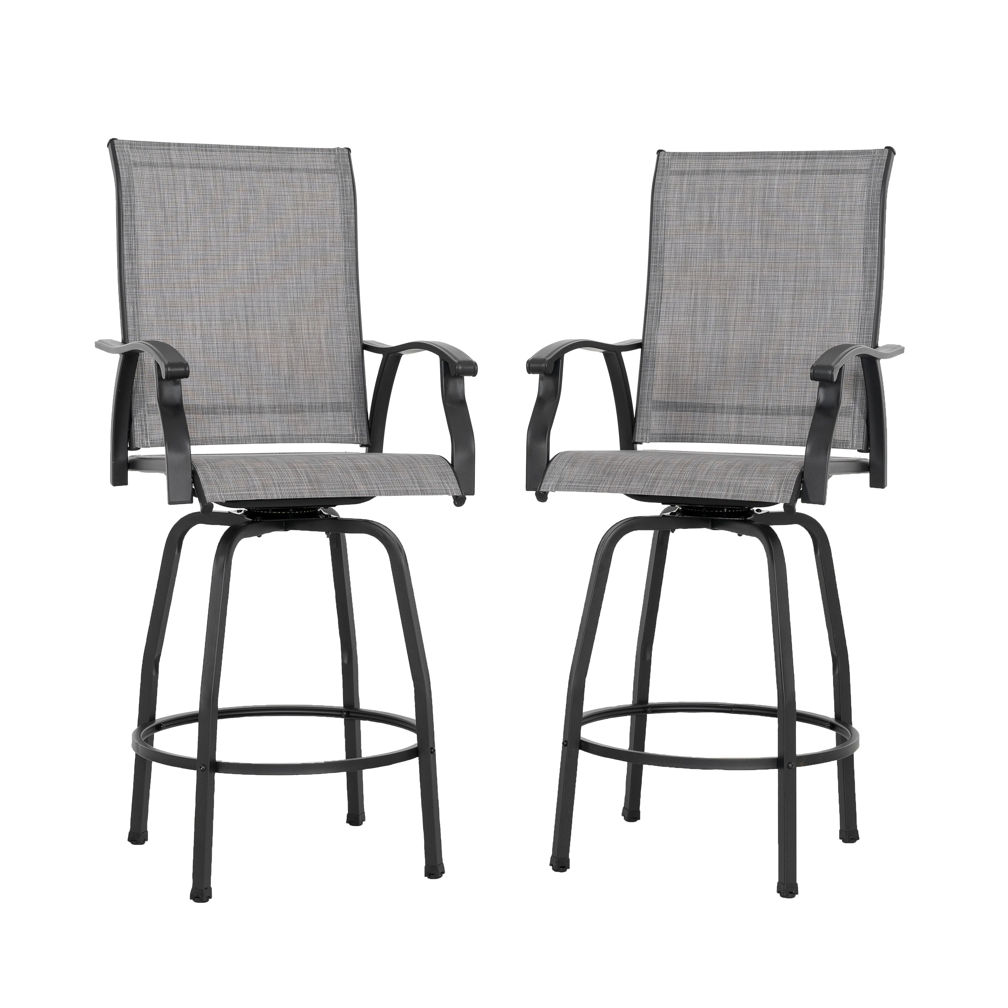 Nuu Garden Patio 2-Piece Textilene Swivel Bar Stools with High Backrest, Gray