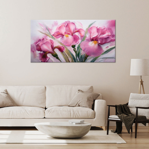Feeby Obraz na płótnie, Irysy Różowe Kwiaty Malowane 120x60