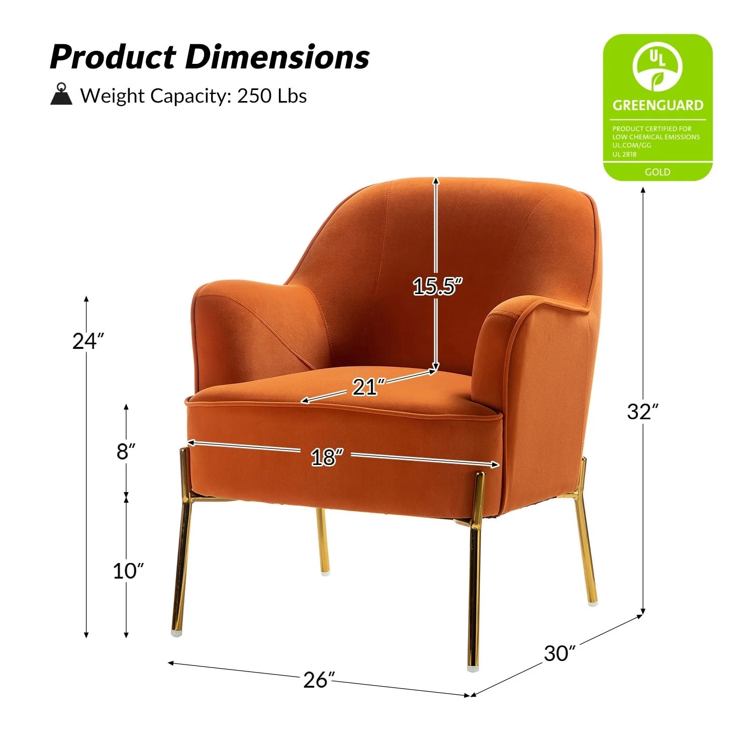 Marina Modern Velvet Accent Chair with Golden Legs Set of 2 by HULALA HOME