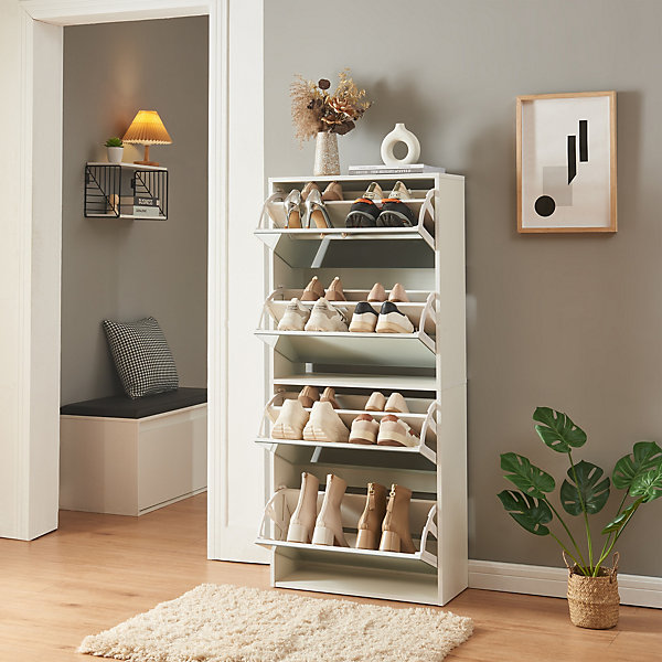 Meuble à chaussures Lund à 4 abattants avec miroir blanc en.casa