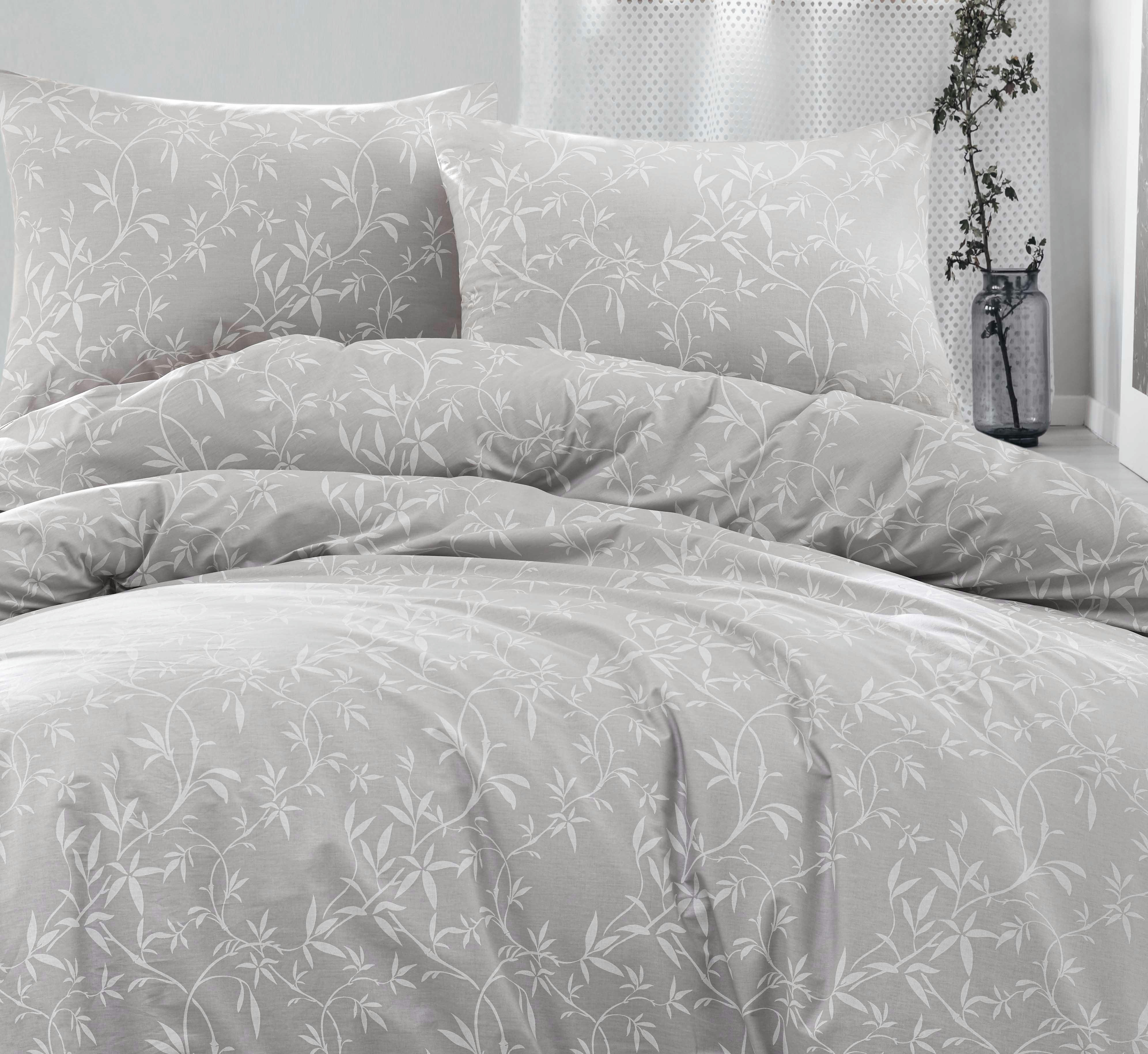 DANTE GRIS - Parure housse de couette 240x220 cm et 2 taies d'oreiller 65x65 cm