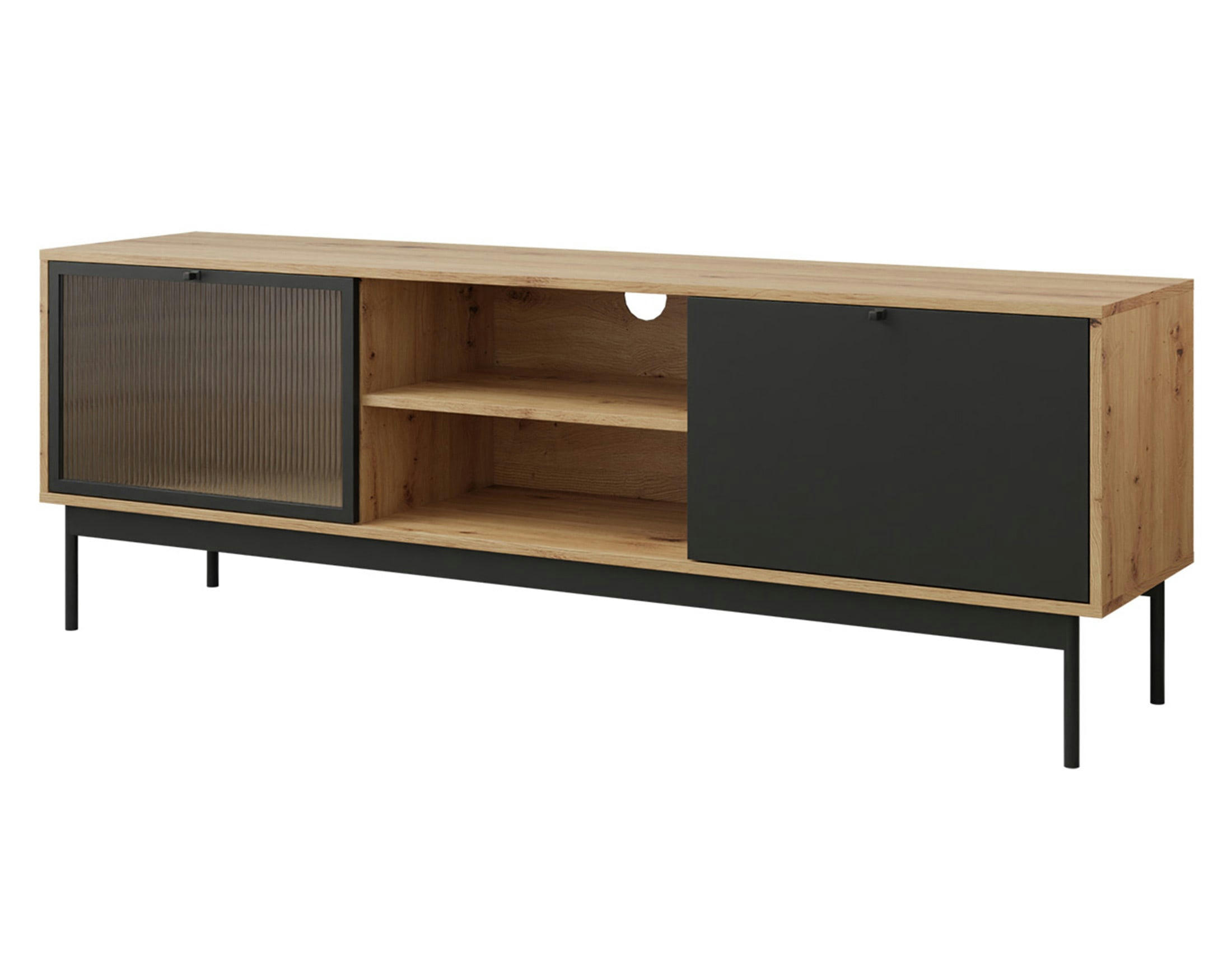 LAMIA - Meuble TV style industriel 174 cm noir / bois