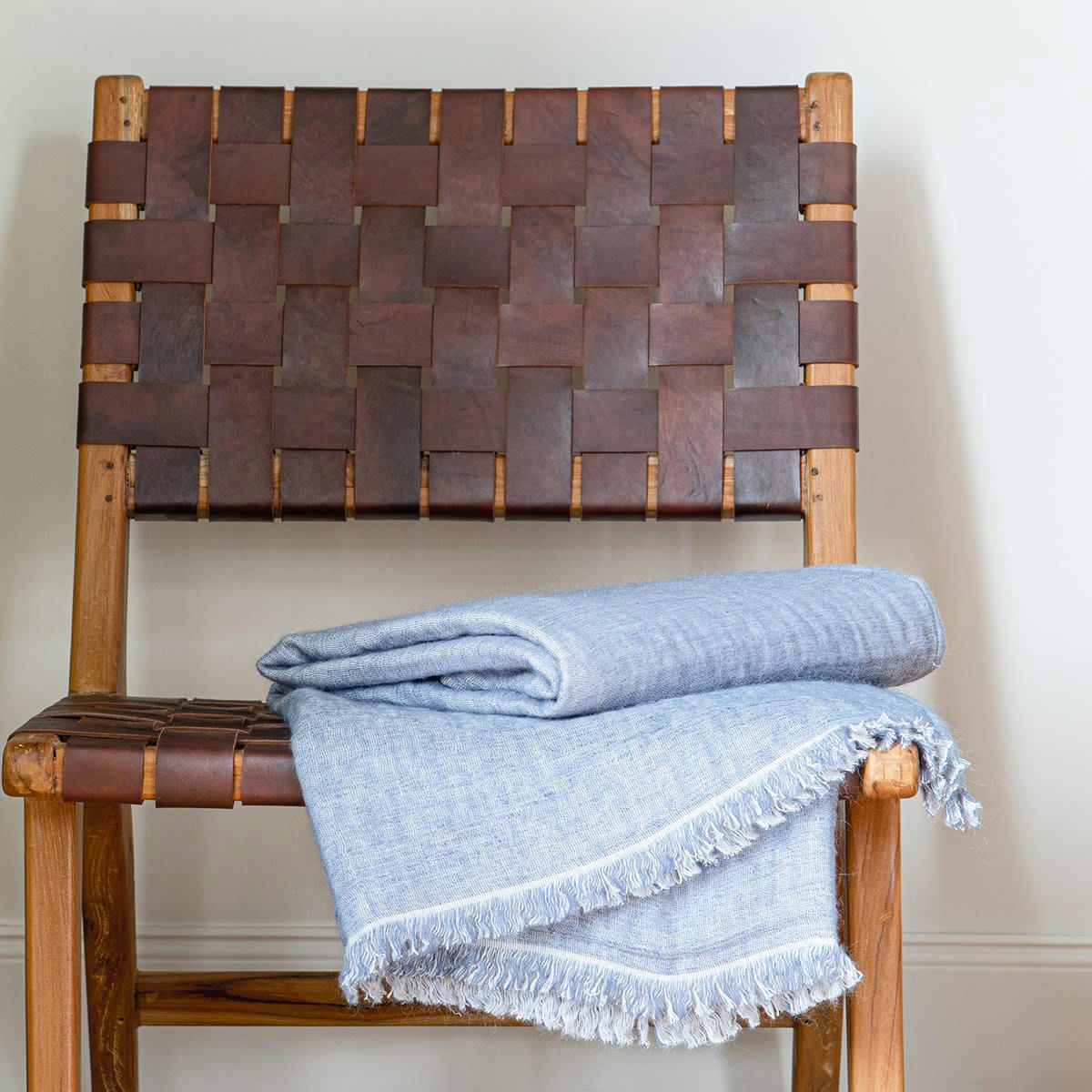 AMBIANCE - Plaid coton ambiance bleu 140x170 cm