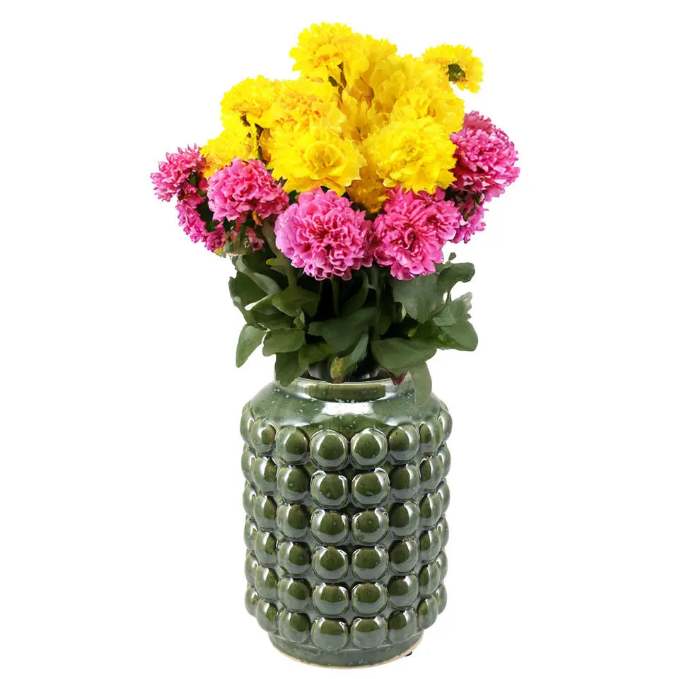 Home & Styling vaas - keramiek/olijfgroen - D15 x H20 cm