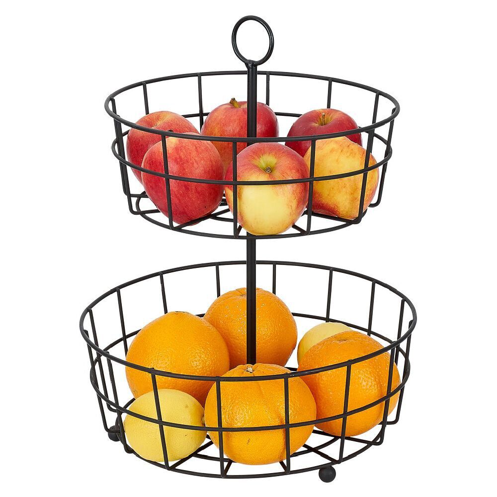 Corbeille à fruits 2 niveaux métal noir Ø28xH38cm