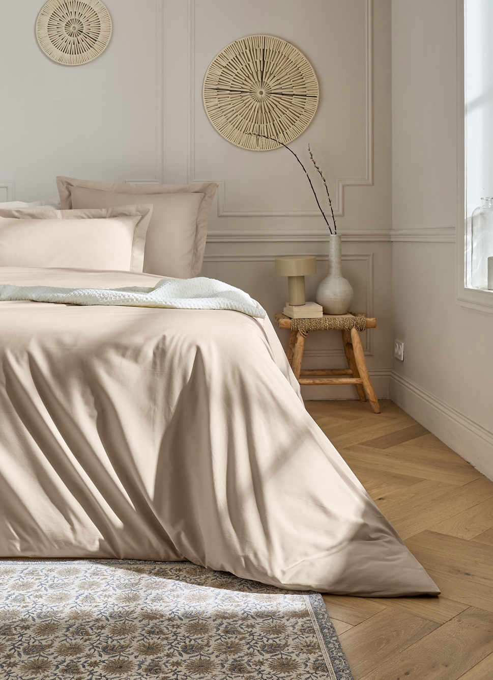 HOUSSE DE COUETTE UNIE EN PERCALE DE COTON SABLE