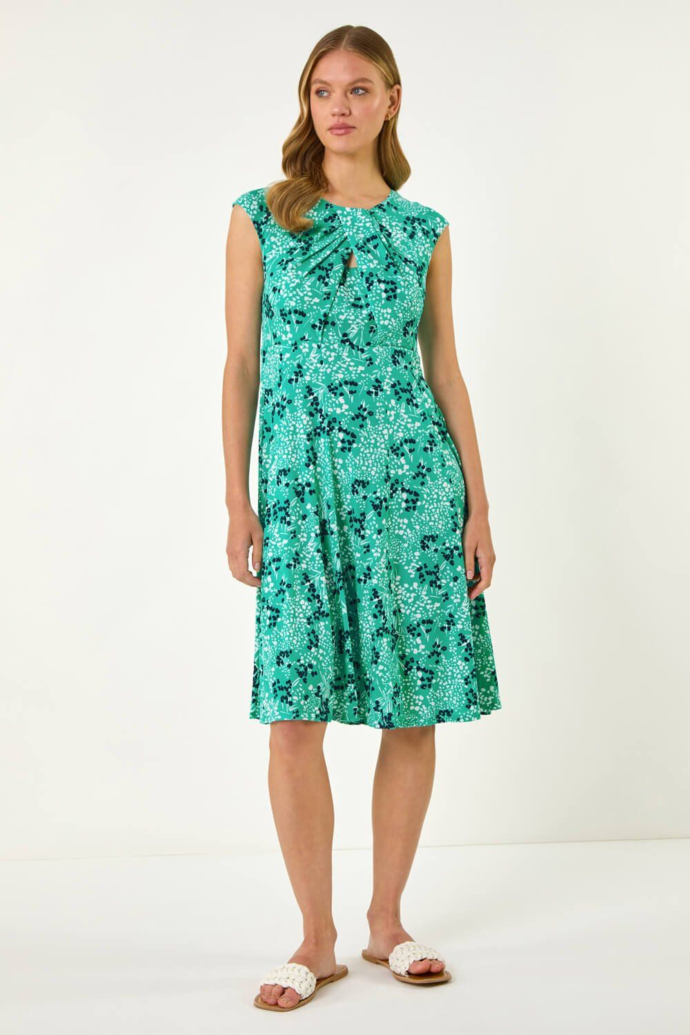 Roman Ditsy Floral Keyhole Twist Dress