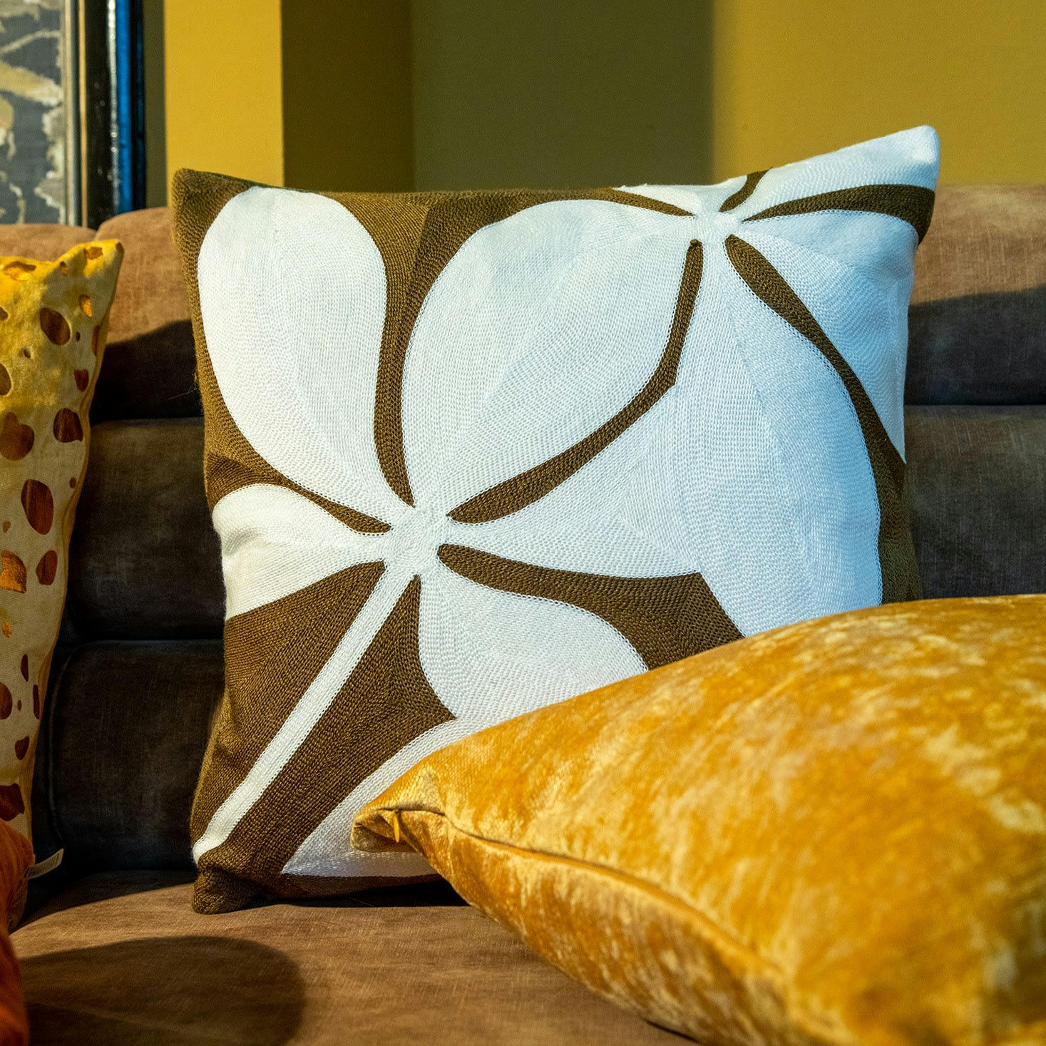 - Housse de coussin vert en polyester-45x45 cm avec motif fleuri