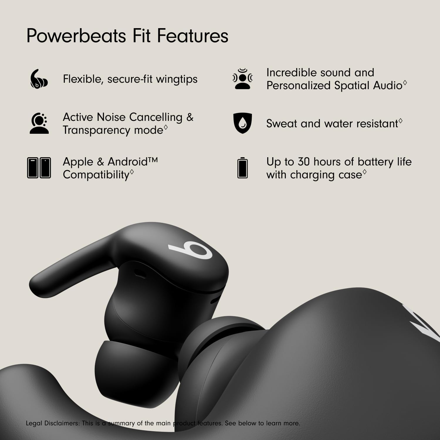 Beats Powerbeats Fit - Wireless Noise Cancelling Workout Earbuds with Secure-Fit Wingtips, Up to 30-Hour Battery Life, Sweat & Water Resistant, Apple & Android Compatible - Jet Black