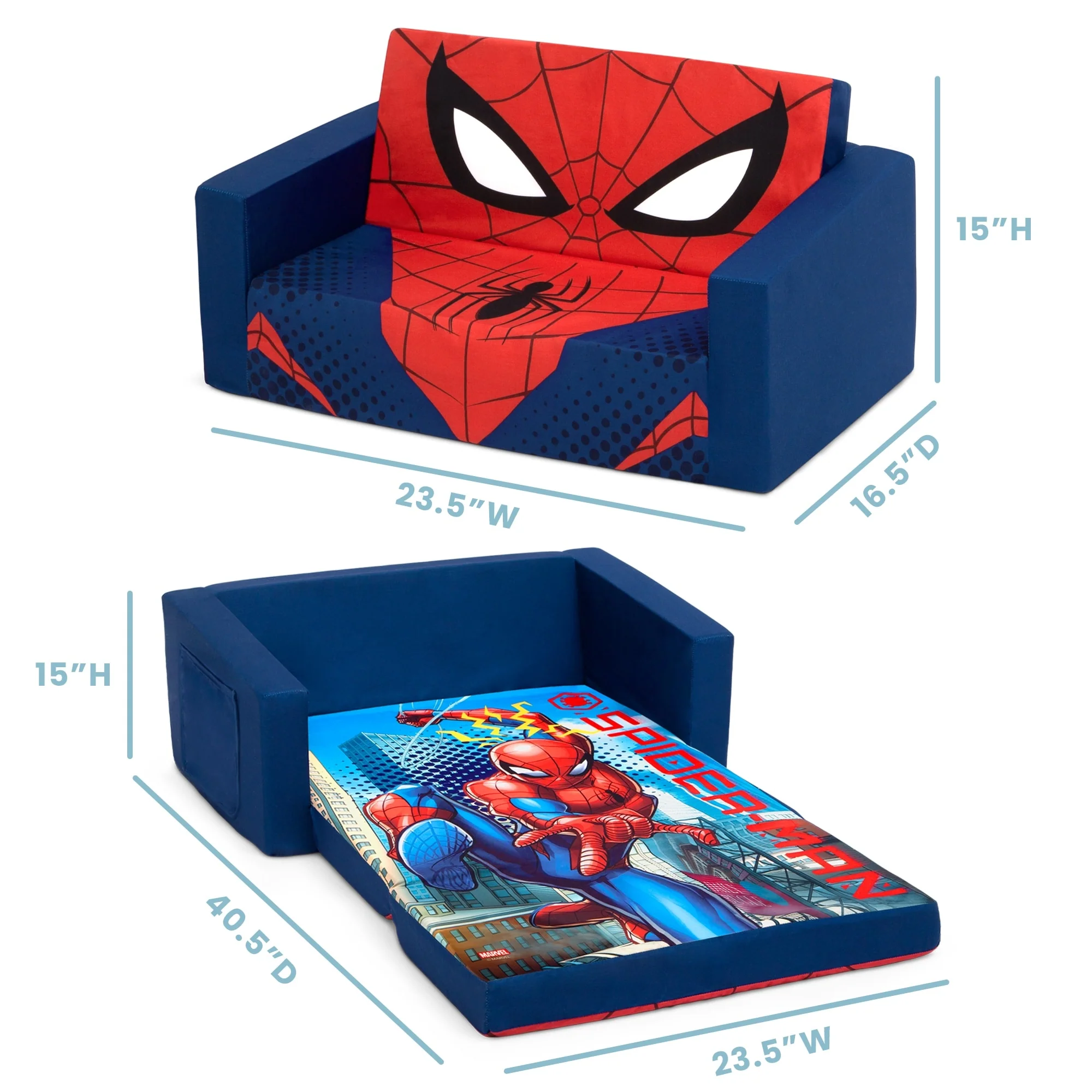 Spider-Man Cozee Flip-Out Sofa - 2-in-1 Convertible Sofa to Lounger for Kids by Delta Children