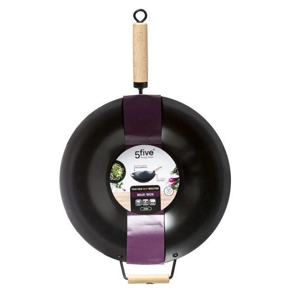 Wok stalowy 35 cm z drewnianą rączką ANTI STICK