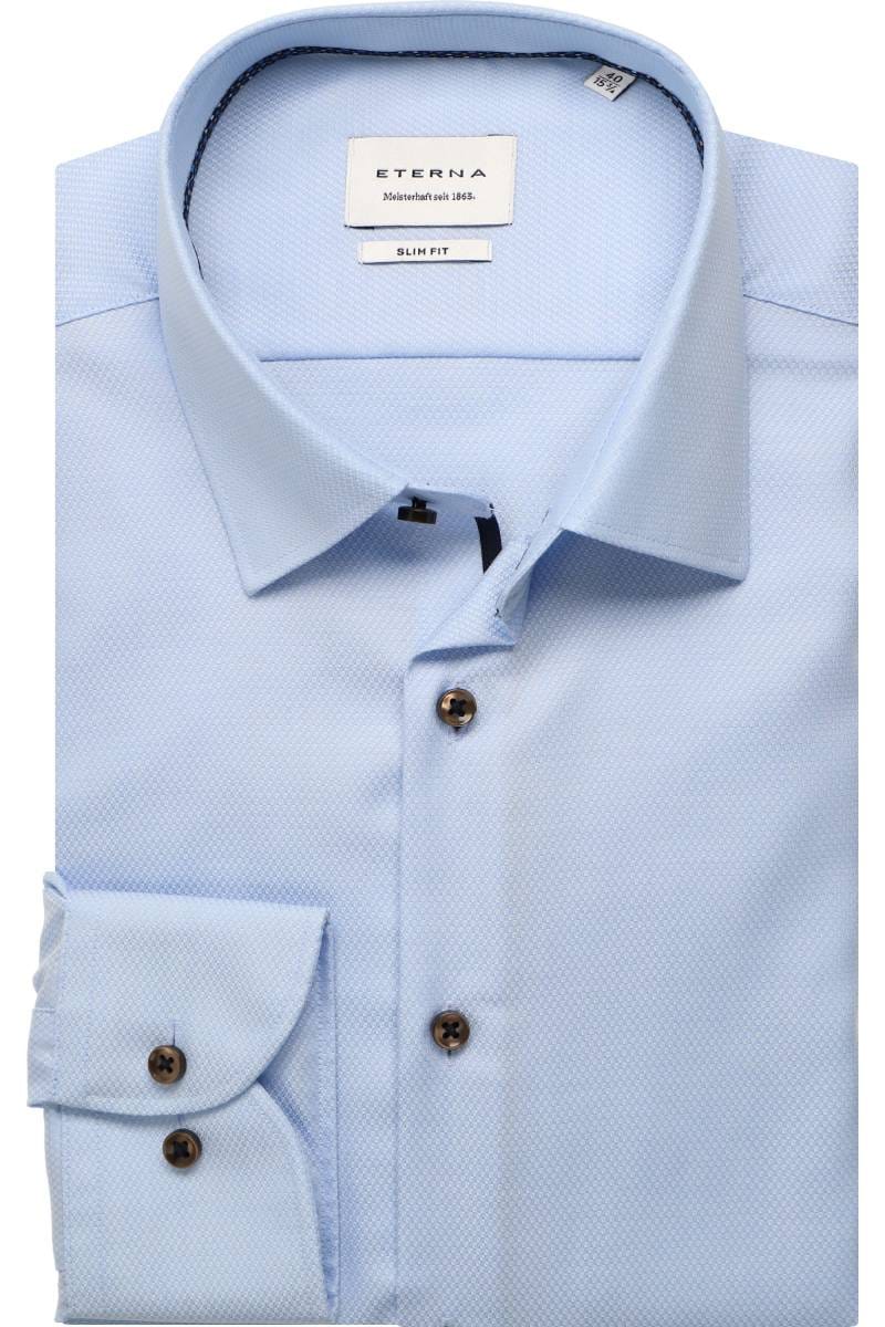 ETERNA Slim Fit Hemd blau, Strukturiert (extra langer Arm)